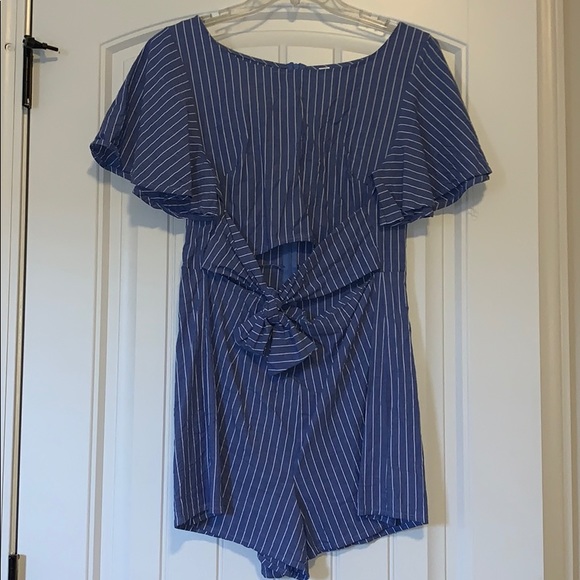 Peppermint Blue Striped Romper - Picture 1 of 7